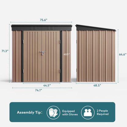Lofka 6ft x 4ft Outdoor Storage Shed, Metal Garden Shed,Brown