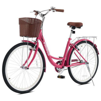Viribus Women's Comfort Bike 24 inch Beach & City Cruiser Bicycle with Basket Rack White