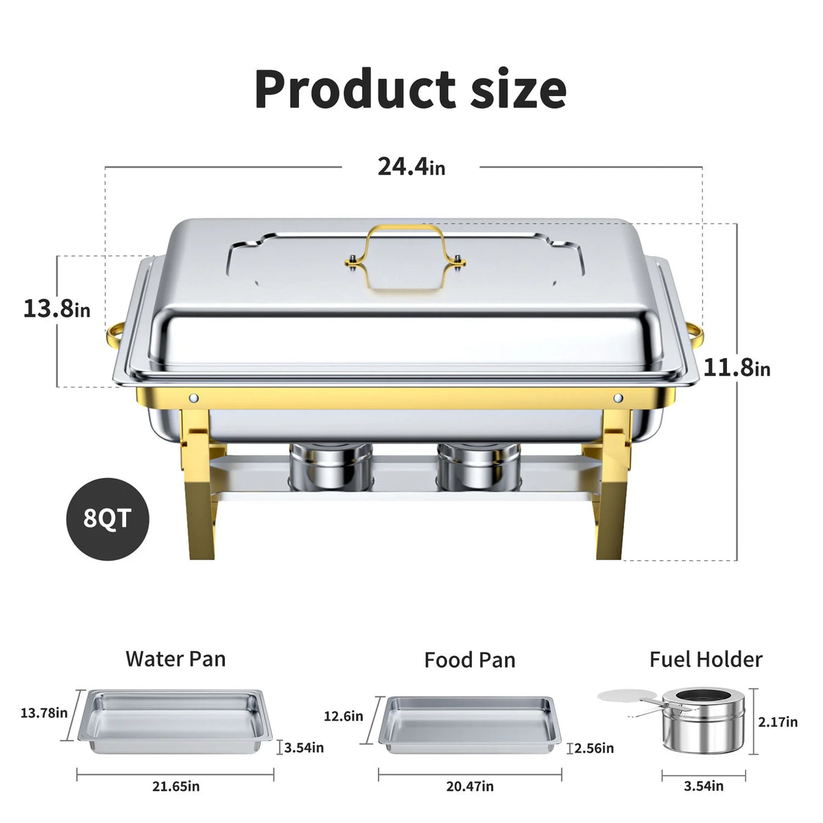 Chafing Dish Buffet Set 4 Pack: TINANA 8QT Stainless Steel Chafing Dishes for Buffet, Chafers and Buffet Warmers Sets for Parties, Events, Wedding, Camping, Dinner-Gold