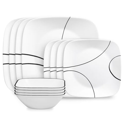 Corelle Simple Lines 12-Piece Square Glass Dinnerware Set (Service for 4)