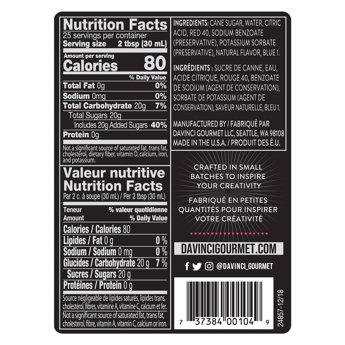 DaVinci Classic Syrup, Raspberry, 25.4 oz