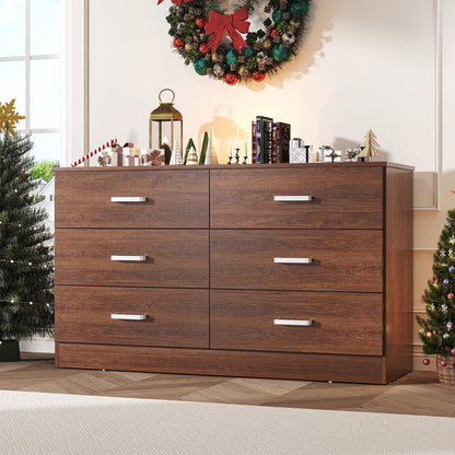Winkalon 6 Drawer White Double Dresser, Wood Storage Cabinet with Easy Pull Out Handles for Living Room,Chest of Drawers for Bedroom