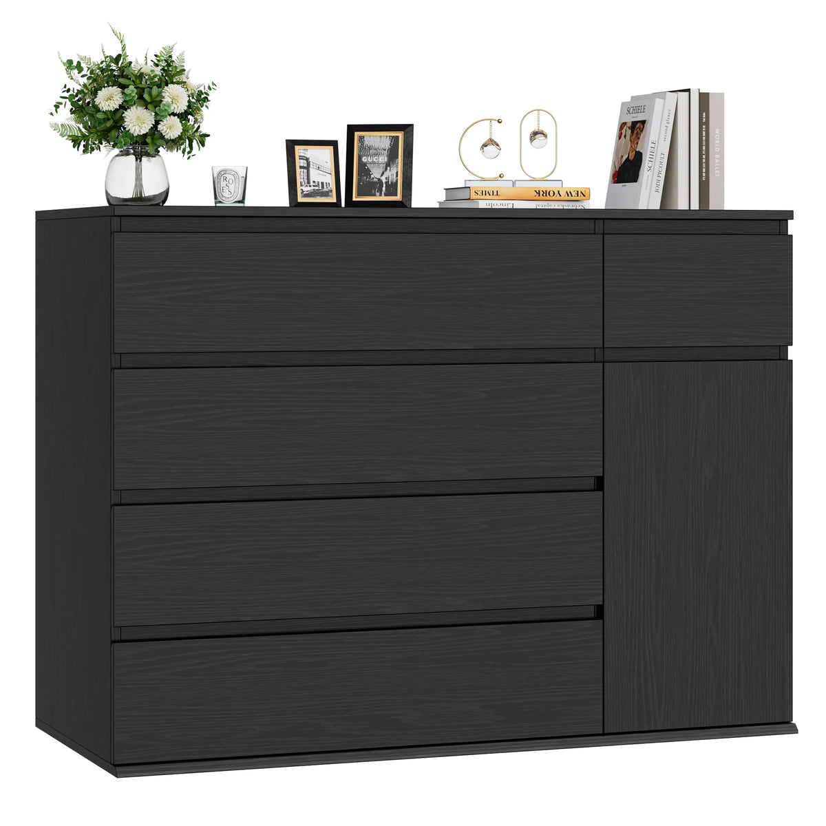 Homfa 5 Drawer White Dresser with Door, Modern Accent Storage Cabinet Chests of Drawers for Bedroom Living Room
