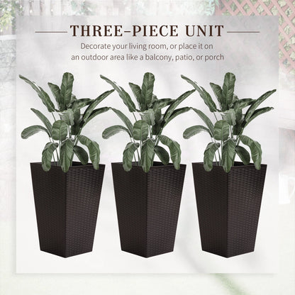 Outsunny Set of 3 Tall Planters with Drainage Hole, Outdoor Flower Plant Pots, Indoor Planters for Porch, Front Door, Entryway, Patio and Deck, Black