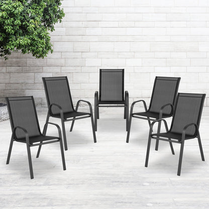 Flash Furniture 5 Pack Brazos Series Brown Outdoor Stack Chair with Flex Comfort Material and Metal Frame