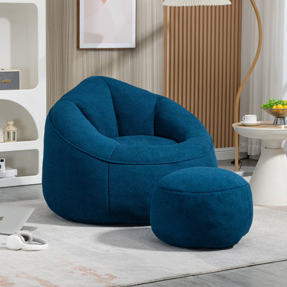 MOONMISS Microfiber Upholstered High Pressure Foam Round Lazy Bean Bag Sofa Chair with Ottoman-Gray