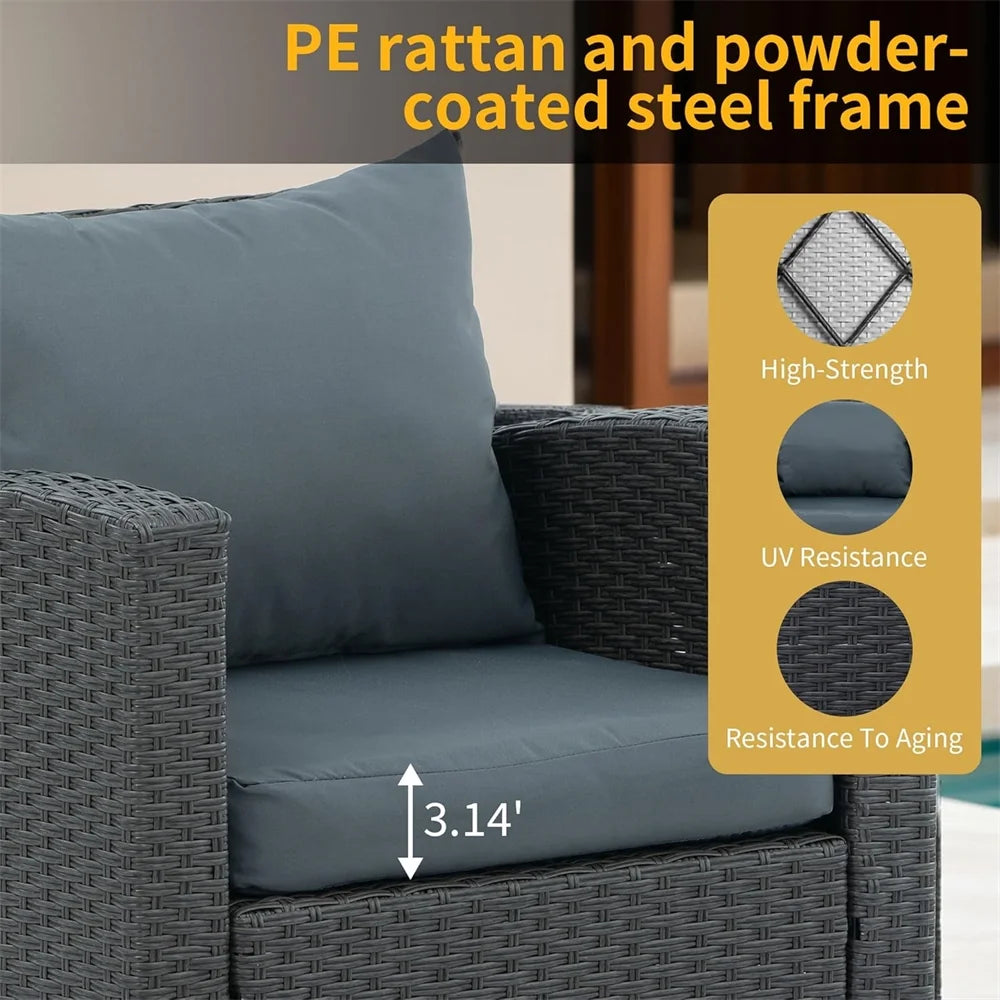 4 Pieces Patio Conversation Set, Outdoor Furniture Set with Cushion, Outside Sectional Rattan Wicker Sofa Furniture Set for Garden, Porch, Backyard, Gray