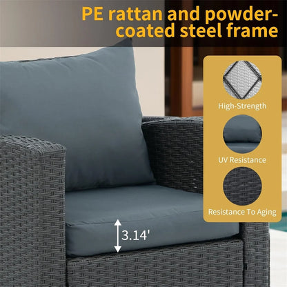 4 Pieces Patio Conversation Set, Outdoor Furniture Set with Cushion, Outside Sectional Rattan Wicker Sofa Furniture Set for Garden, Porch, Backyard, Gray