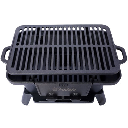 Hibachi Grill, 16" Portable Cast Iron Outdoor Tabletop Grill, Handled Mini Japanese BBQ Charcoal Stove, Small Durable Camping Cast Iron Grill with Grate Hook