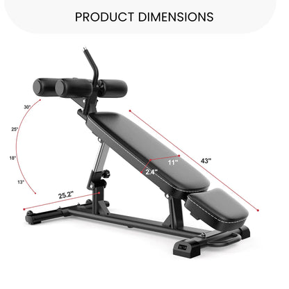 Finer Form Semi, Commercial Sit Up Bench Elite, Reverse Crunch Handle for Ab Exercises, Reverse Crunch and Decline Sit Up with 4 Adjustable Height Settings, Black