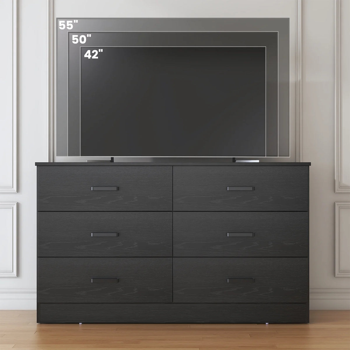 Winkalon 6 Drawer White Double Dresser, Wood Storage Cabinet with Easy Pull Out Handles for Living Room,Chest of Drawers for Bedroom