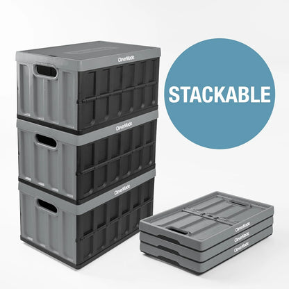 CleverMade 3 Pack Stackable Collapsible Storage Bin with Lids - 16 Gal Ocean