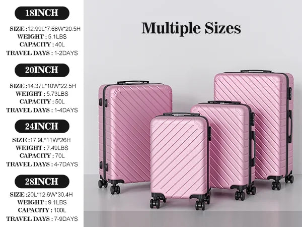 Apelila 4 Piece Luggage Sets Waterproof Durable Ultra-Light Hardside Spinner Suitcase Set Extra Large Capacity with 360�� Silent Wheels 3-Level Handles Lightweight Travel Luggage Free Covers & Hangers