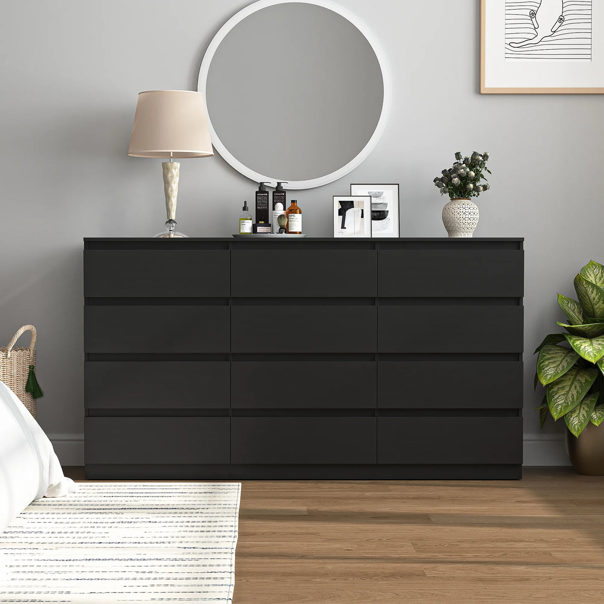 Kadyn White Chest of Drawer, 6 Double Drawer Dresser for Bedroom, Modern Storage Cabinet for Living Room, Dresser