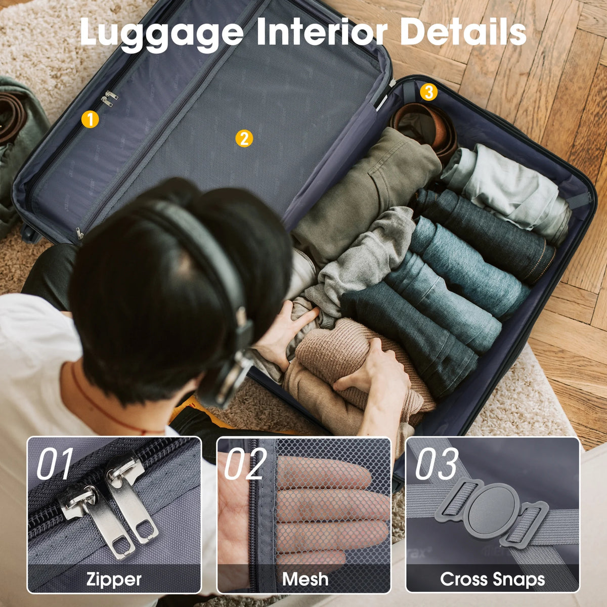 Luggage Sets 3 Piece, Hardside Expandable Ultra Durable PC Lightweight Carry On, Travel Suitcase Set with TSA Lock Spinner Wheels, Multicolor Purple