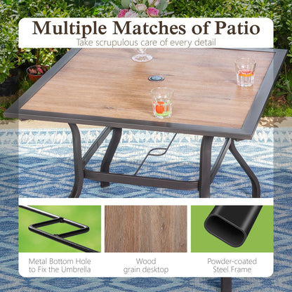 Alpha Joy 8-Piece Outdoor Patio Dining Set with 13 ft Umbrella, Rattan Chairs & Rectangle Table Set for 6, Beige Umbrella