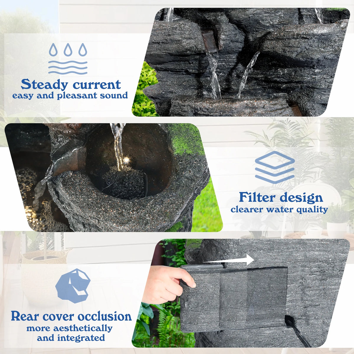Magic Union 7-Tier Cascading Rock Water Fountain, 24" H Outdoor Freestanding Fountain with LED Lights and Pump, Outdoor Garden Waterfall Decor for Patio, Yard and Deck Decor, Natural Stone Look