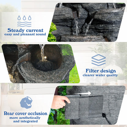 Magic Union 7-Tier Cascading Rock Water Fountain, 24" H Outdoor Freestanding Fountain with LED Lights and Pump, Outdoor Garden Waterfall Decor for Patio, Yard and Deck Decor, Natural Stone Look