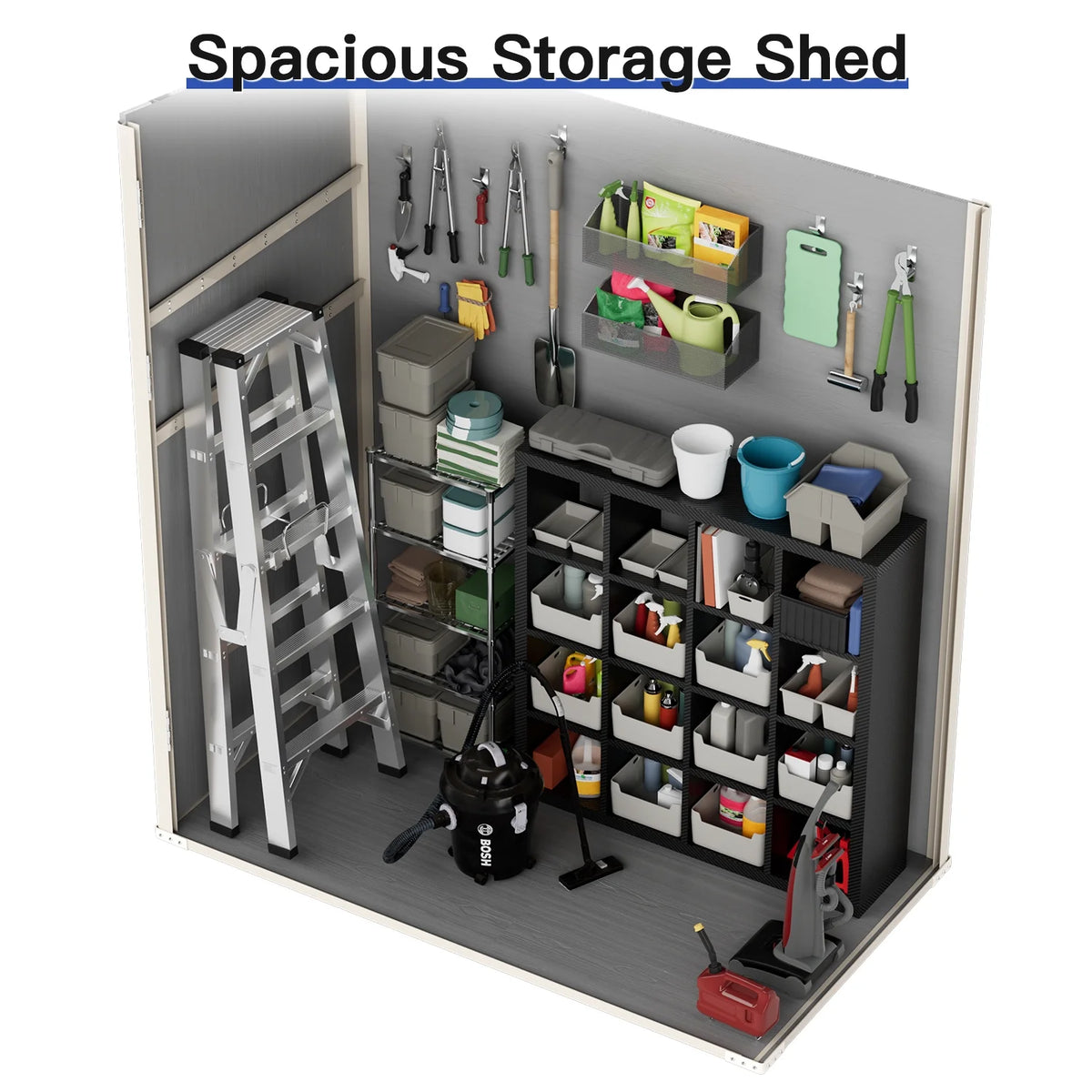 Sunmthink 5.0' X 3.1' Resin Outdoor Shed with Base Frame, Plastic Shed with Lockable Door, for Garden, Ptaio, Backyard, Gray