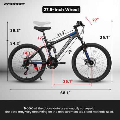 27.5-Inch Mountain Bike for Adults | 21-Speed Trail & City Bicycle with Disc Brakes | Gray