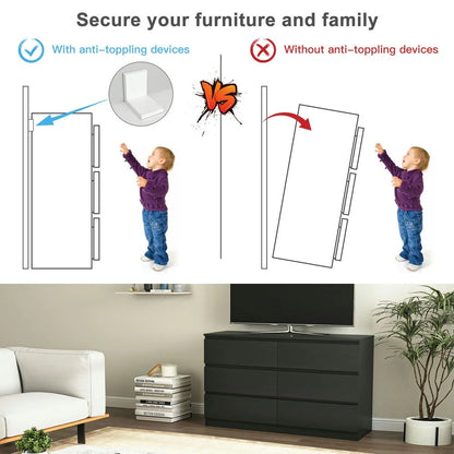 Kadyn White Chest of Drawer, 6 Double Drawer Dresser for Bedroom, Modern Storage Cabinet for Living Room, Dresser
