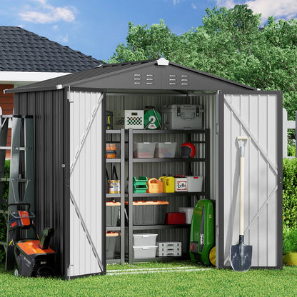 Aiho 8 x 6 FT Outdoor Storage Shed on Clearance with Metal Base  Frame and Double Lockable Doors for Garden, Patio - Gray