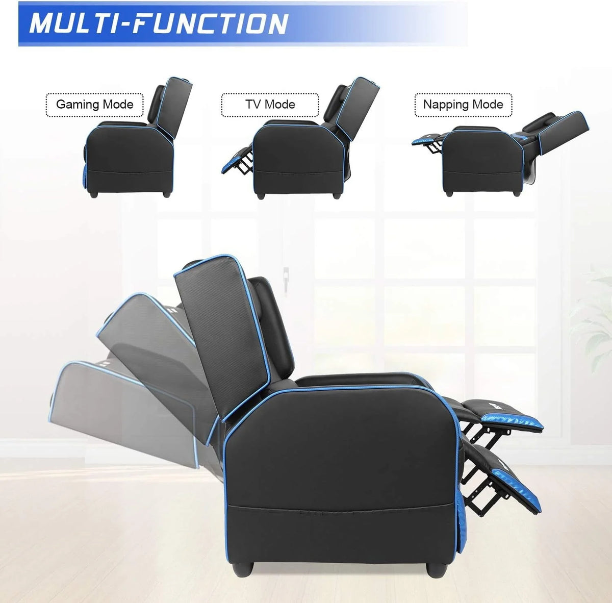 PUKAMI Gaming Recliner Chair for Adults 400lbs Racing Style Sofa Big and Tall PU Leather Recliner Seating Modern Ergonomic Lounge Recliner Chair Comfortable Home Movie Theater for Living Room