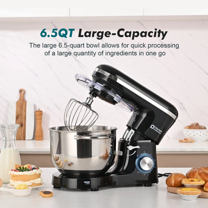 Kitchen in the box Tilt-Head Stand Mixer, Electric Kitchen Mixer with 6.5QT Stainless Steel Bowl, 660W Food Mixer with 6-Speed, Black