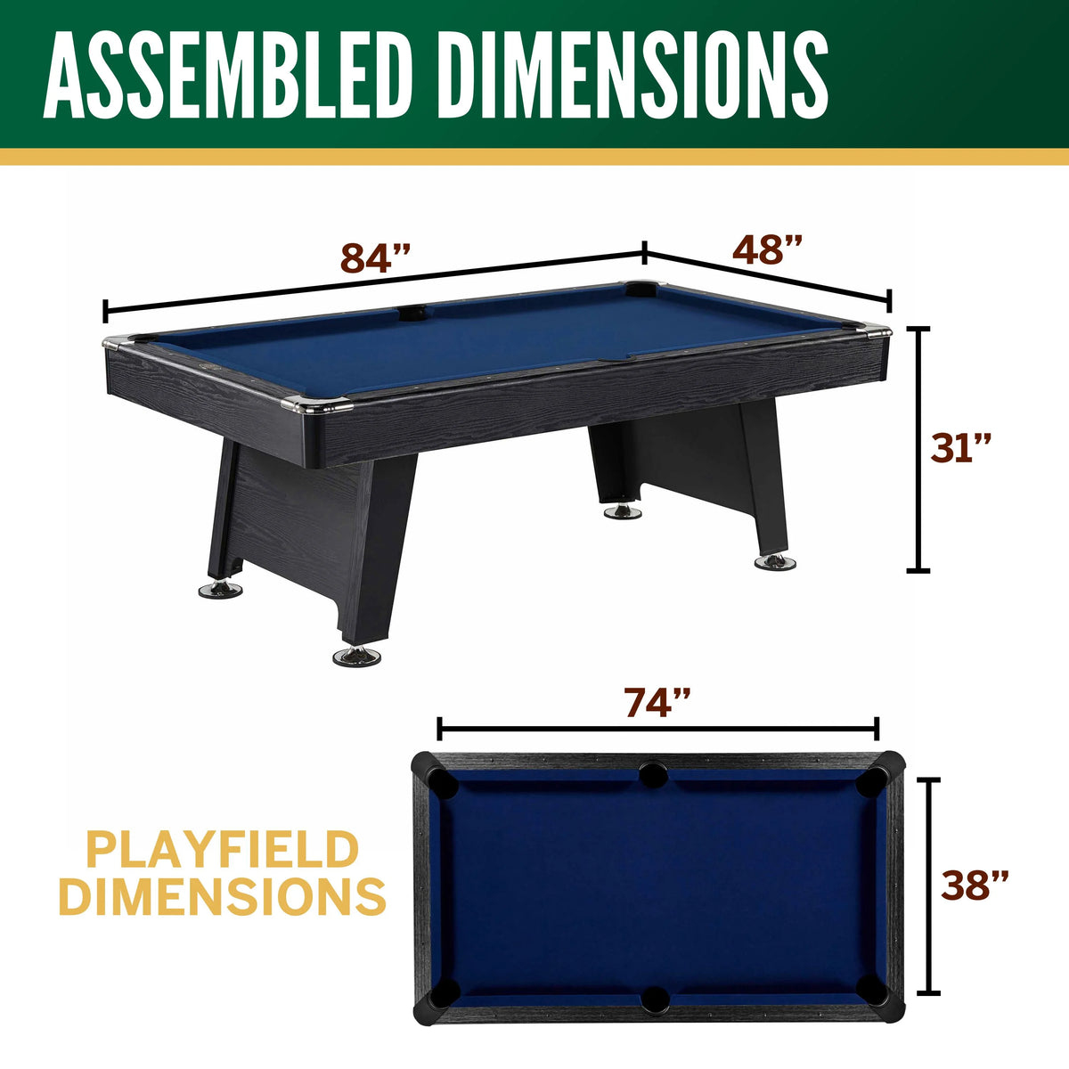 Thornton 7 ft Arcade Billiard Table with Pool Ball and Cue Stick Set (84 in x 48 in)
