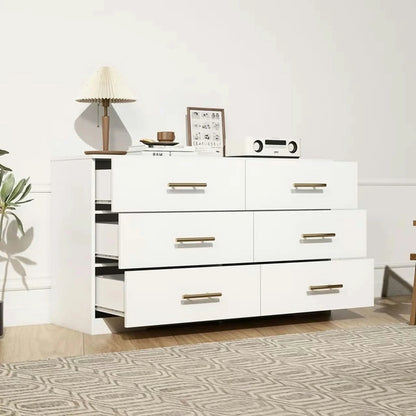 Kadyn White Chest of Drawer, 6 Double Drawer Dresser for Bedroom, Modern Storage Cabinet for Living Room, Dresser
