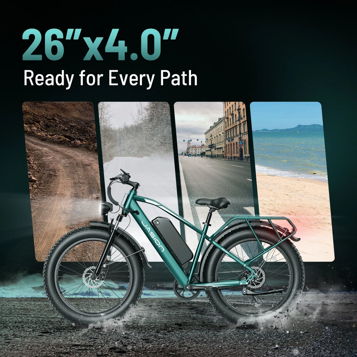 Jasion EB5 MAX Electric Bike for Adults, 750W Electric Mountain Bike with 48V 15Ah Battery, 26'' Fat Tire Off-Road Ebike, 28MPH Shimano 7 Speed Bicycle UL2849