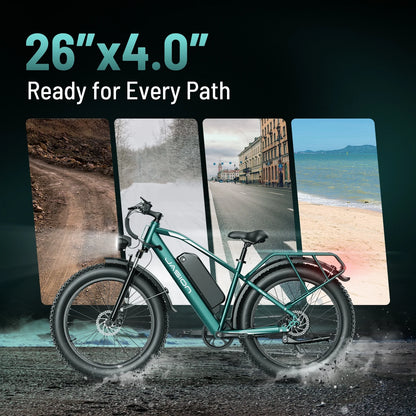 Jasion EB5 MAX Electric Bike for Adults, 750W Electric Mountain Bike with 48V 15Ah Battery, 26'' Fat Tire Off-Road Ebike, 28MPH Shimano 7 Speed Bicycle UL2849