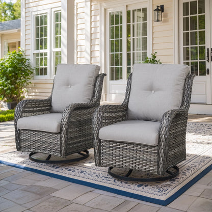 Gymojoy Outdoor Rocking Chairs Set of 2, All Weather PE Wicker Swivel Patio Glider Chairs, Garden Outdoor Furniture Set for Backyard Deck,Blue