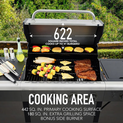 Kenmore BBQ Propane Gas Grill - 5 Burners with Side Burner & Searing Zone, 644 Sq. In. Stainless Steel Grill, 66,000 BTU, Ideal for Outdoor Cooking, Patio & Backyard, Black