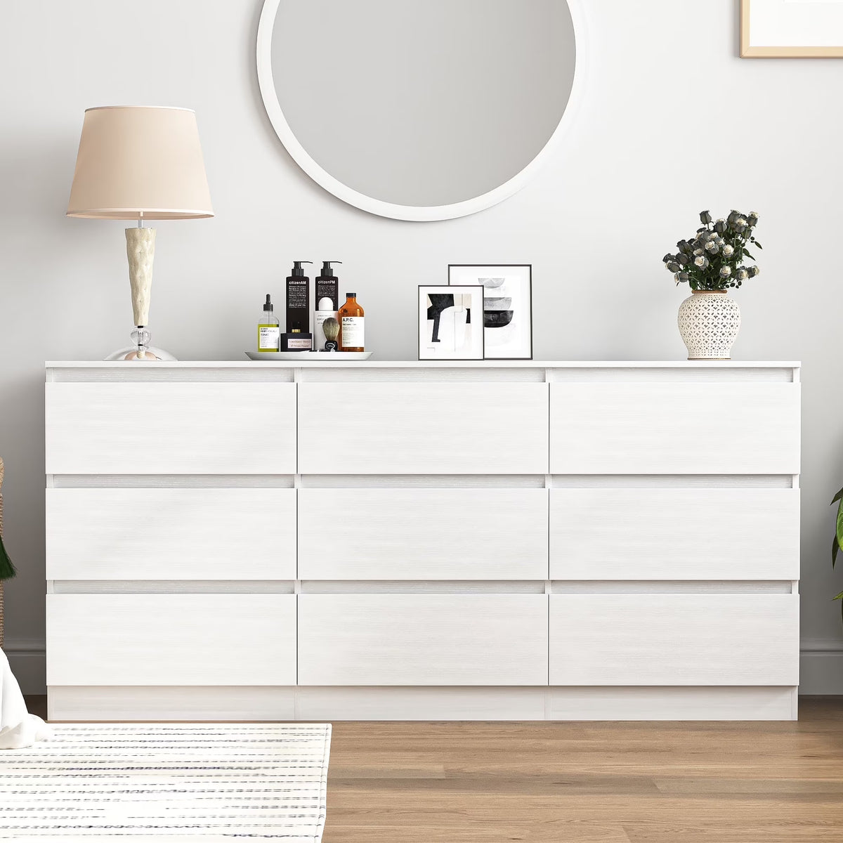 Kadyn White Chest of Drawer, 6 Double Drawer Dresser for Bedroom, Modern Storage Cabinet for Living Room, Dresser