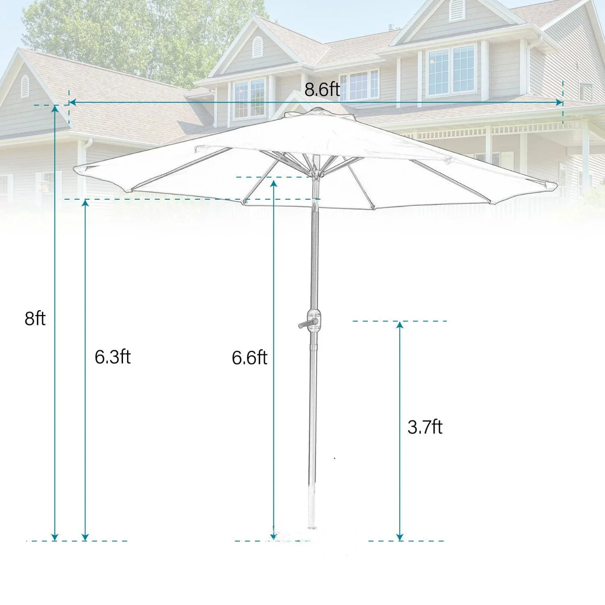 Alpha Joy 8-Piece Outdoor Patio Dining Set with 13 ft Umbrella, Rattan Chairs & Rectangle Table Set for 6, Beige Umbrella