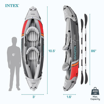 Intex Dakota K2 2 Person Inflatable Kayak & Accessory Kit w/Oars & Pump