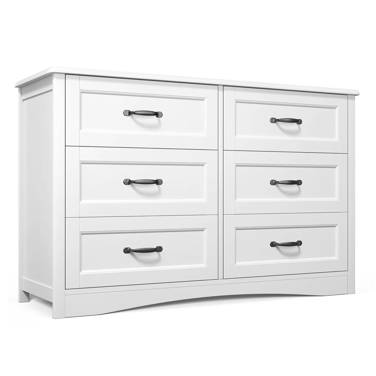 6 Drawer White Dresser,Lofka Modern Wood Double Chest, Versatile Dressers for Bedroom Office Living Room