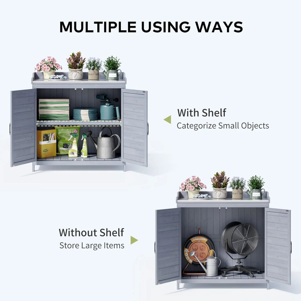Lofka Outdoor Storage Cabinet, Outdoor Potting Bench Table with Removable Shelves for Yard, Garden,  Waterproof Wood