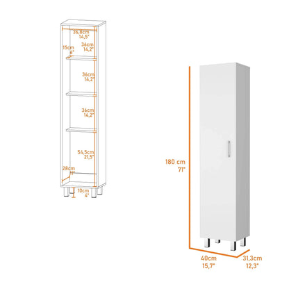 FM FURNITURE Clarno Tall Storage Cabinet, Single Door with Broom Hangers ,White