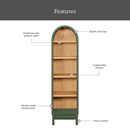 Better Homes & Gardens Juliet Narrow Arch Bookcase, Deep Green and Light Honey
