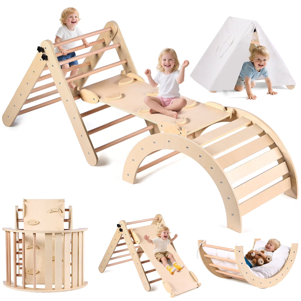 Lookfly 8 in1 Pikler Triangle Set Foldable Baby Climbing Toys for Toddlers 1-6 Inside with Ramp,Toddler Climbing Toys Indoor Baby Gift