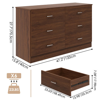 Winkalon 6 Drawer White Double Dresser, Wood Storage Cabinet with Easy Pull Out Handles for Living Room,Chest of Drawers for Bedroom