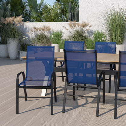 BizChair 5 Pack Black Outdoor Stack Chair with Flex Comfort Material and Metal Frame