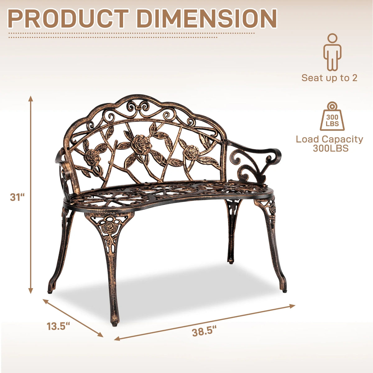 Ktaxon Outdoor Patio Park Garden Bench Courtyard Leisure Rose Cast Aluminum, Outdoor Loveset, Bronze