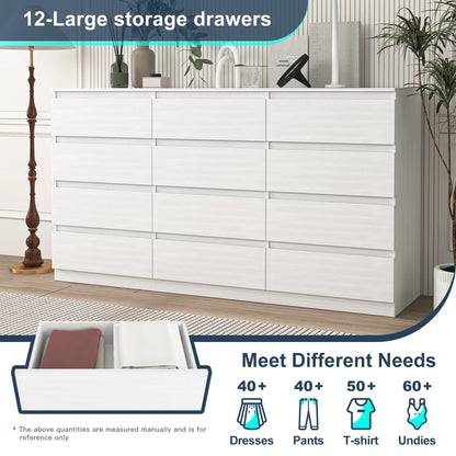 Kadyn White Chest of Drawer, 6 Double Drawer Dresser for Bedroom, Modern Storage Cabinet for Living Room, Dresser