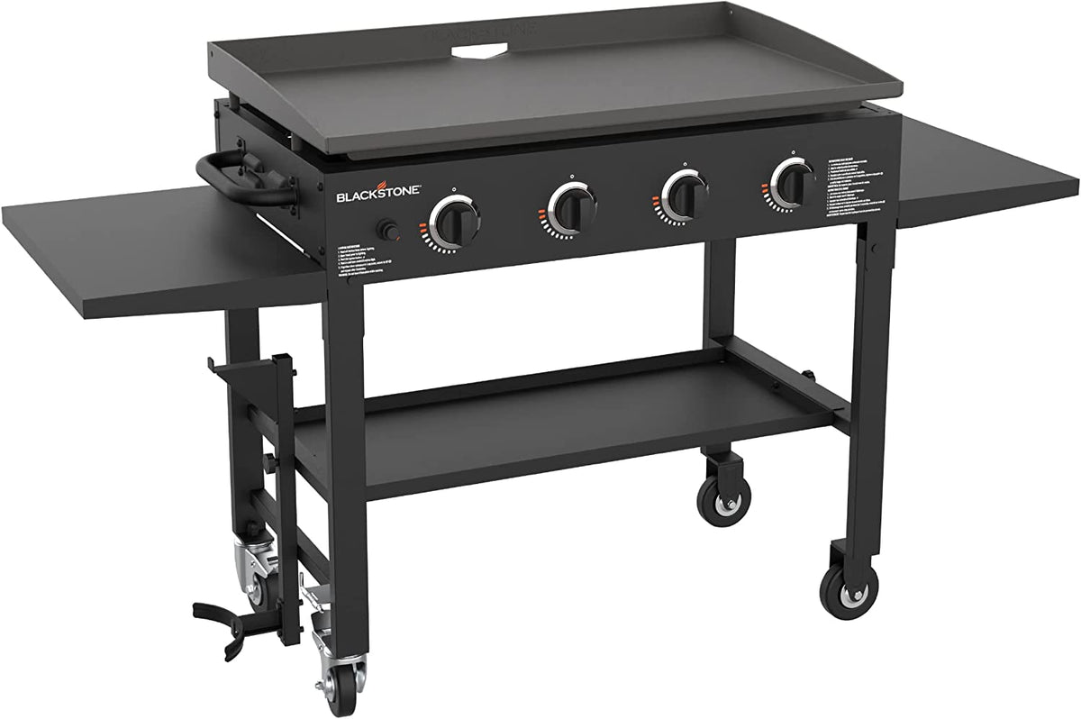 36 Inch Gas Griddle Cooking Station 4 Burner Flat Top Gas Grill Propane Fuelled Restaurant Grade Professional 36�� Outdoor Griddle Station with Side Shelf (1554)
