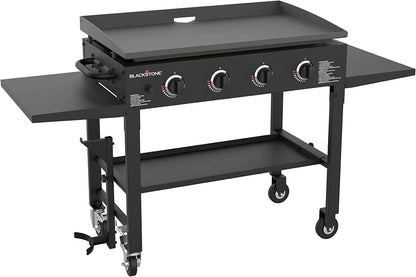 36 Inch Gas Griddle Cooking Station 4 Burner Flat Top Gas Grill Propane Fuelled Restaurant Grade Professional 36�� Outdoor Griddle Station with Side Shelf (1554)