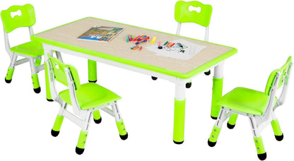 LAZY BUDDY Kids Table and 4 Chairs Set, Height Adjustable Toddler Desk with Graffiti Desktop, Kids Activity Table Set for Daycare, Home