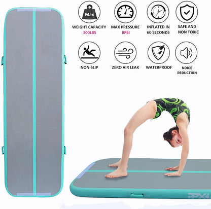 Gymnastics Mat Set 10FT Inflatable Tumbling Mat, 39*24 inch Air Roller Gymnastics Barrel and 3 Air Block with 800W Air Pump for Training Cheerleading Home Use Yoga and Water Use